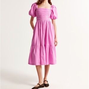 The A&F Emerson Linen-Blend Puff Sleeve Midi Dress